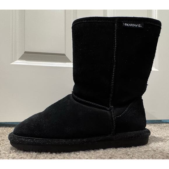 Bearpaw Emma Short Black Suede Wool Blend Lined Winter Boots Women Size 6 - Picture 1 of 12